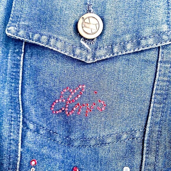 Vintage 1999 Graceland Denim Jacket bedazzled Fan Souvenir S/M - Picture 7 of 7